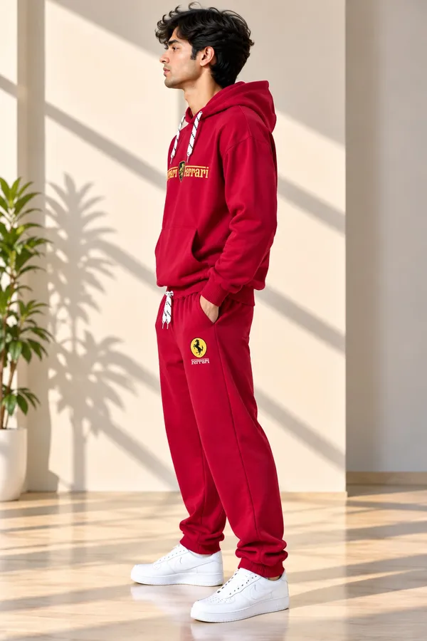GoCro_Men's_Red_Hoodie_Jogger_Set_(100%_Cotton)
