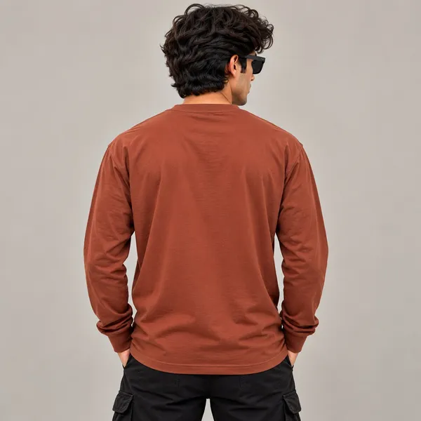 GoCro_Men's_Rust_Brown_Full_Sleeve_Plain_T-Shirt_(100%_Cotton)