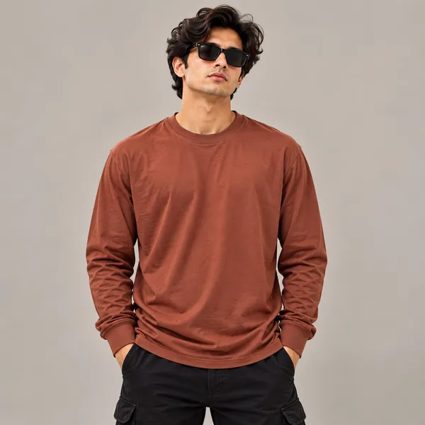 GoCro_Men's_Rust_Brown_Full_Sleeve_Plain_T-Shirt_(100%_Cotton)
