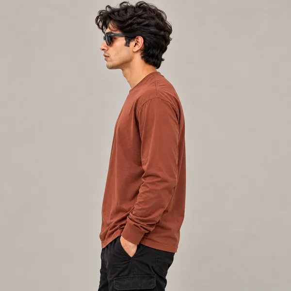GoCro_Men's_Rust_Brown_Full_Sleeve_Plain_T-Shirt_(100%_Cotton)