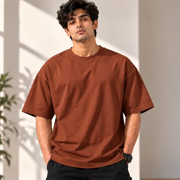 GoCro_Men's_Rust_Brown_Oversized_Basic_Plain_T-Shirt_(100%_Cotton)