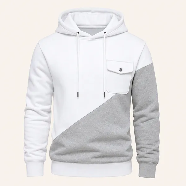 GoCro_Men's_White_Colour_Block_Hooded_Sweatshirt