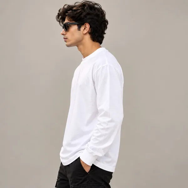 GoCro_Men's_White_Full_Sleeve_Plain_T-Shirt_(100%_Cotton)