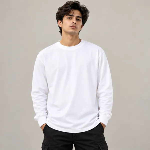 GoCro_Men's_White_Full_Sleeve_Plain_T-Shirt_(100%_Cotton)