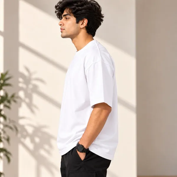 GoCro_Men's_White_Oversized_Basic_Plain_T-Shirt_(100%_Cotton)
