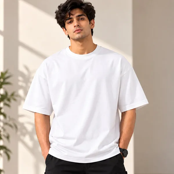 GoCro_Men's_White_Oversized_Basic_Plain_T-Shirt_(100%_Cotton)