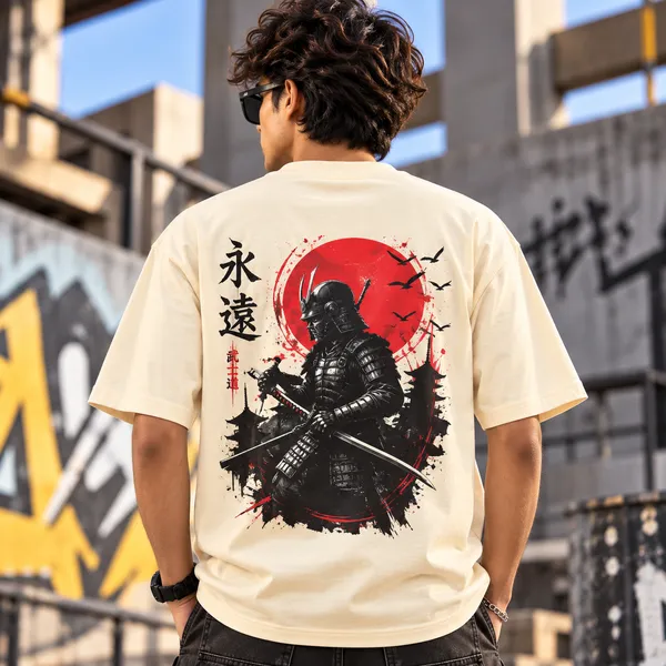 GoGro_Men's_Cream_Oversized_Samurai_Graphic_Print_T-Shirt_(Cotton,_220_GSM)