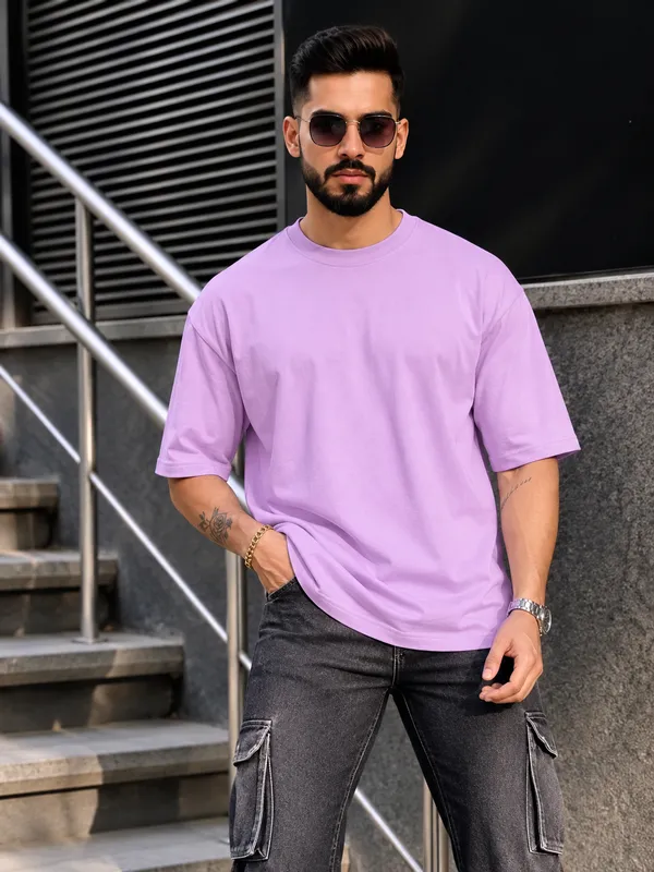 GoGro_Men's_Lavender_Solid_Oversized_Plain_T-Shirt_(Cotton,_220_GSM)
