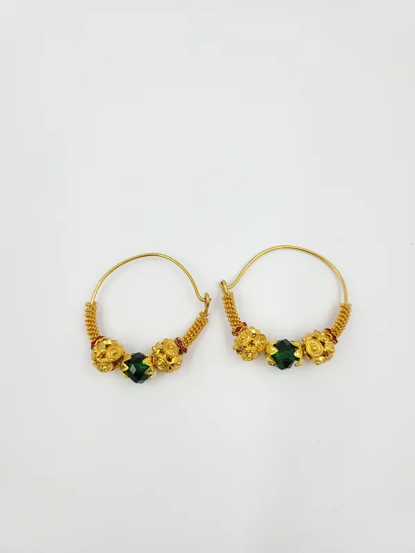 Traditional_Gold_Ornamental_Brager_Earrings_With_Red_Beads_&_With_Out_Chain