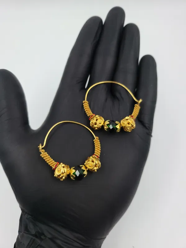 Traditional_Gold_Ornamental_Brager_Earrings_With_Red_Beads_&_With_Out_Chain
