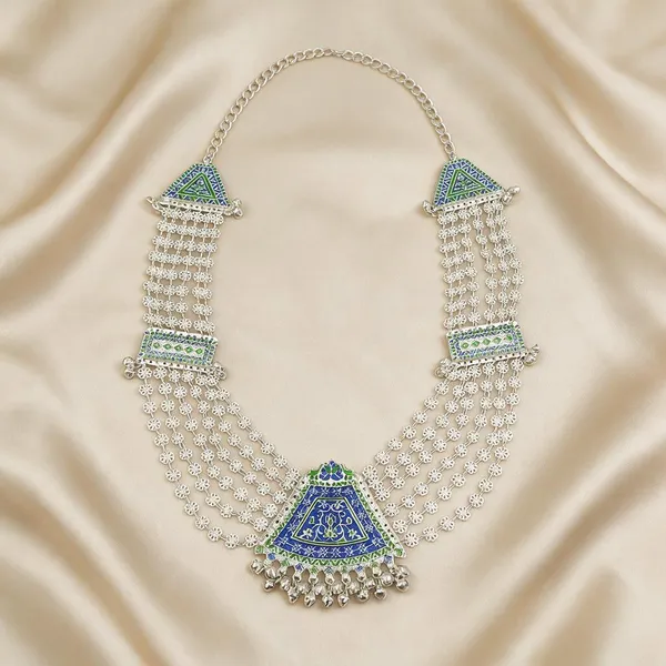 Silver_Plated_Multilayer_Blue_Green_Enamel_Triangular_Chandrahaar
