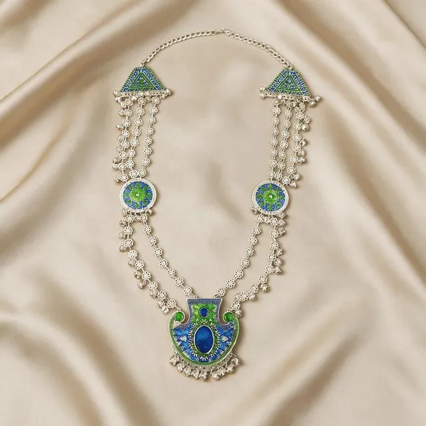 Silver_Plated_Blue_Green_Enamel_Peacock_Layered_Chandrahaar