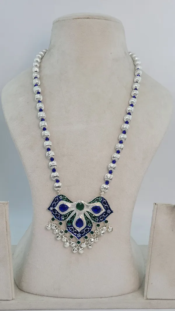 Silver_Plated_Blue_Green_Stone_Butterfly_Motif_Dod_Mala_For_Women