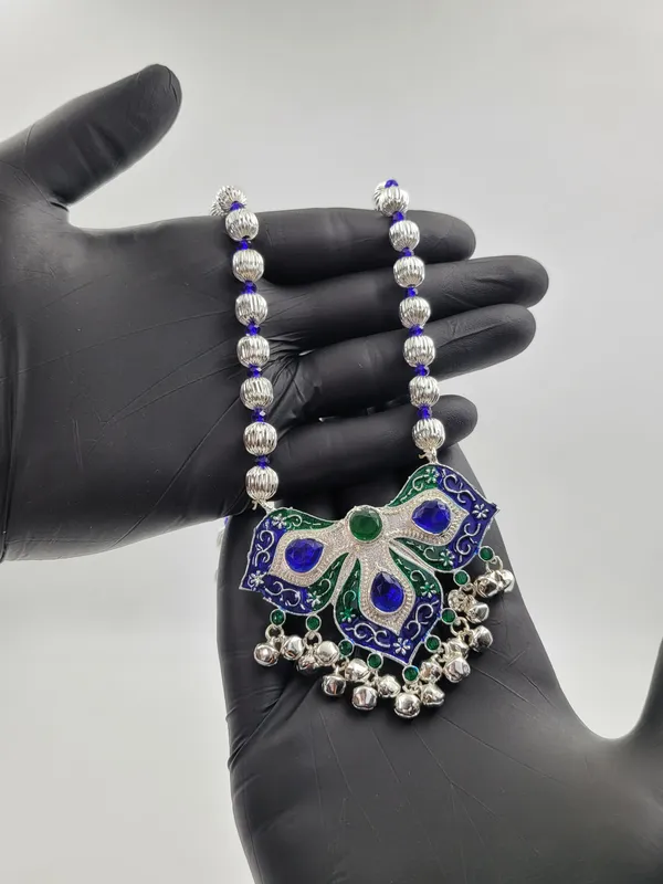 Silver_Plated_Blue_Green_Stone_Butterfly_Motif_Dod_Mala_For_Women