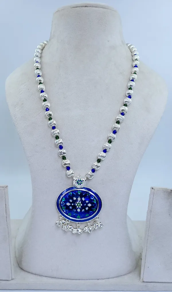 Silver_Plated_Blue_Green_Stone_Oval_Pendant_Dod_Mala_For_Women
