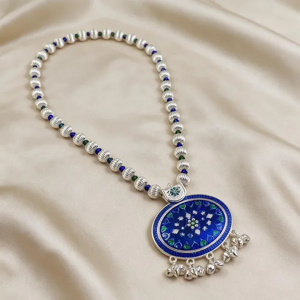 Silver_Plated_Blue_Green_Stone_Oval_Pendant_Dod_Mala_For_Women