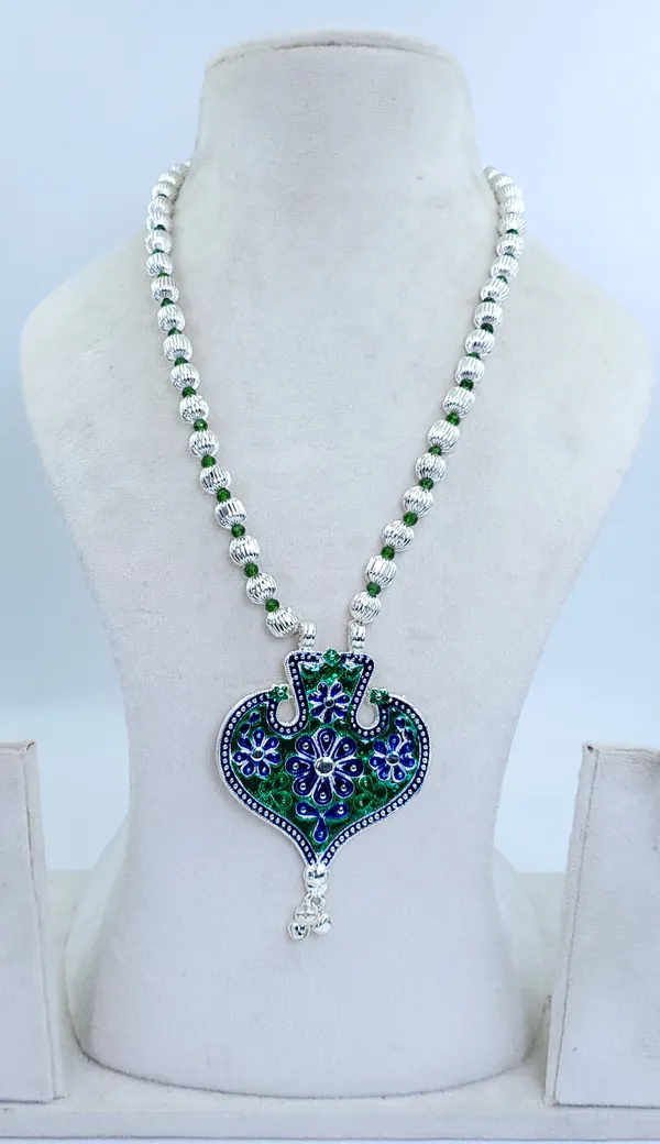 Silver_Plated_Blue_Green_Stone_Heart_Pendant_Dod_Mala_For_Women