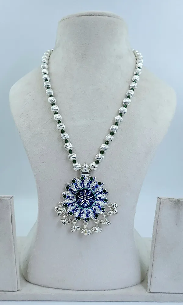 Silver_Plated_Blue_Green_Enamel_Chiri_Pendant_Dod_Mala_For_Women