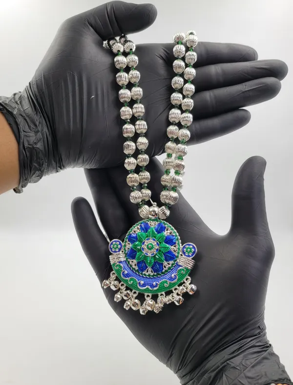 Silver_Plated_Blue_Green_Floral_Double_Strand_Dod_Mala_For_Women
