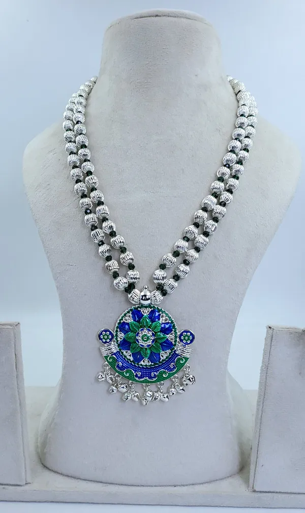 Silver_Plated_Blue_Green_Floral_Double_Strand_Dod_Mala_For_Women