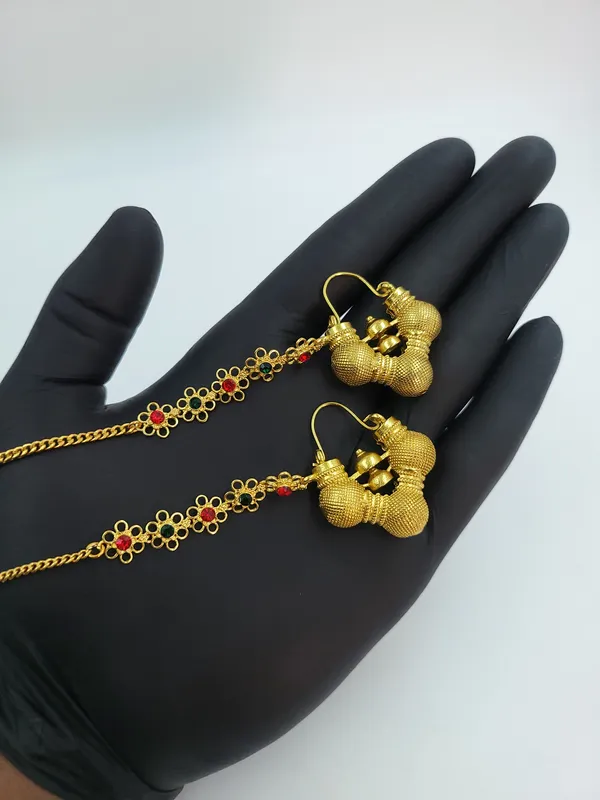 Gold_Tone_Floral_Stone_Gokhru_With_Chain_Earrings_For_Women