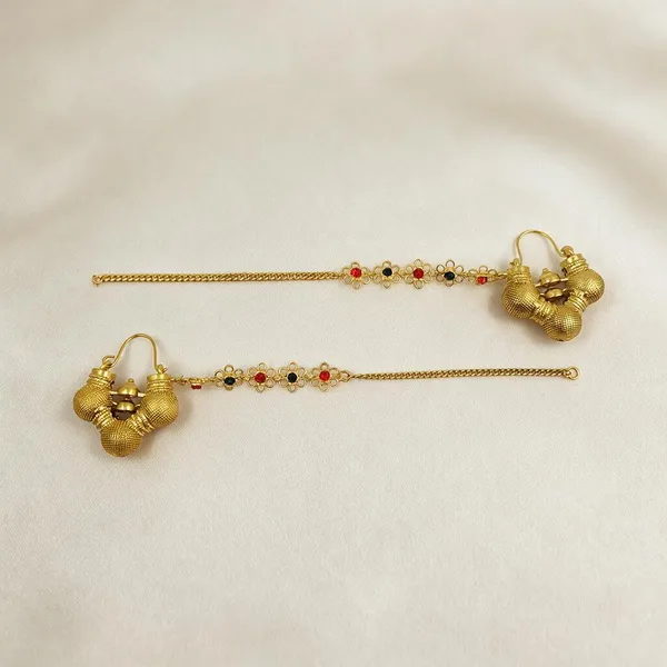 Gold_Tone_Floral_Stone_Gokhru_With_Chain_Earrings_For_Women