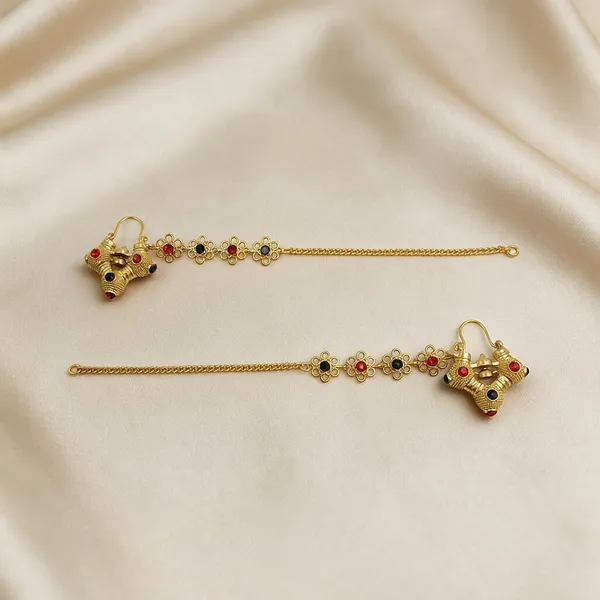 Gold_Tone_Stone_Accented_Small_Gokhru_With_Chain_Earrings_For_Women