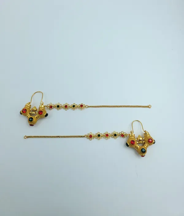 Gold_Tone_Stone_Accented_Large_Gokhru_With_Chain_Earrings_For_Women