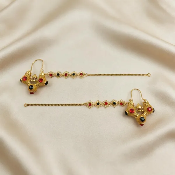 Gold_Tone_Stone_Accented_Large_Gokhru_With_Chain_Earrings_For_Women