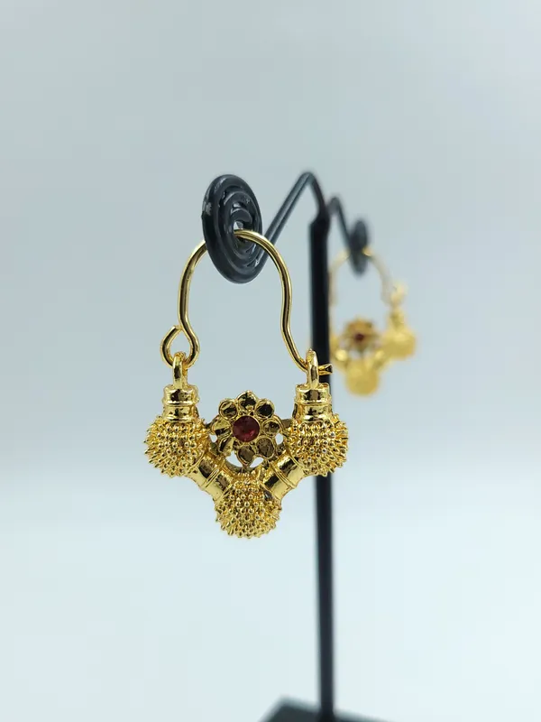 Gold_Tone_Ruby_Floral_Triple_Ball_Gokhru_With_Chain_Earrings_For_Women
