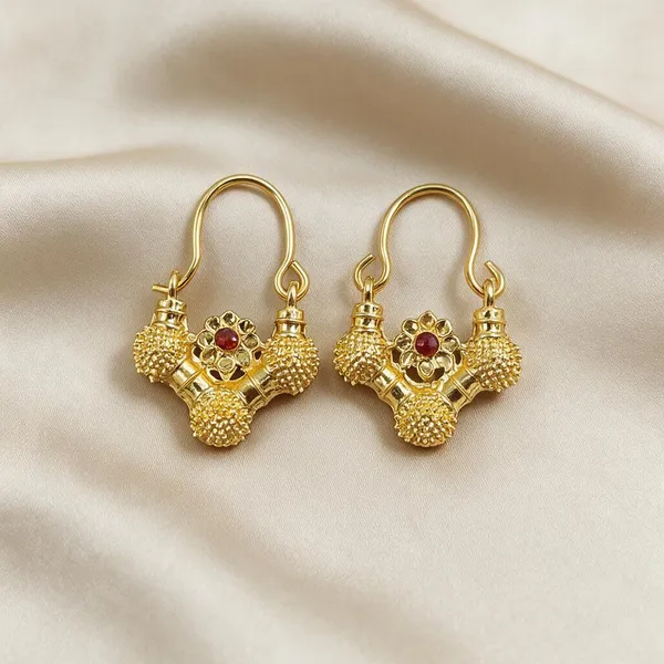 Gold_Tone_Ruby_Floral_Triple_Ball_Gokhru_With_Chain_Earrings_For_Women