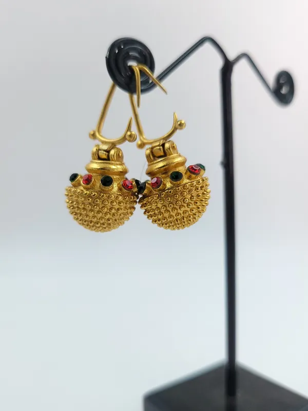 Gold_Tone_Red_Black_Stone_Dome_Gokhru_Large_Earrings_For_Women