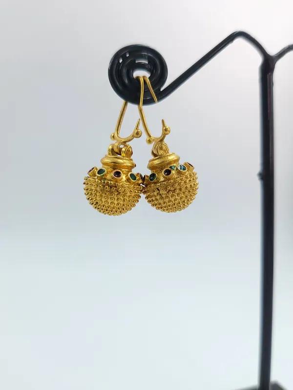 Gold_Tone_Red_Black_Stone_Dome_Gokhru_Small_Earrings_For_Women