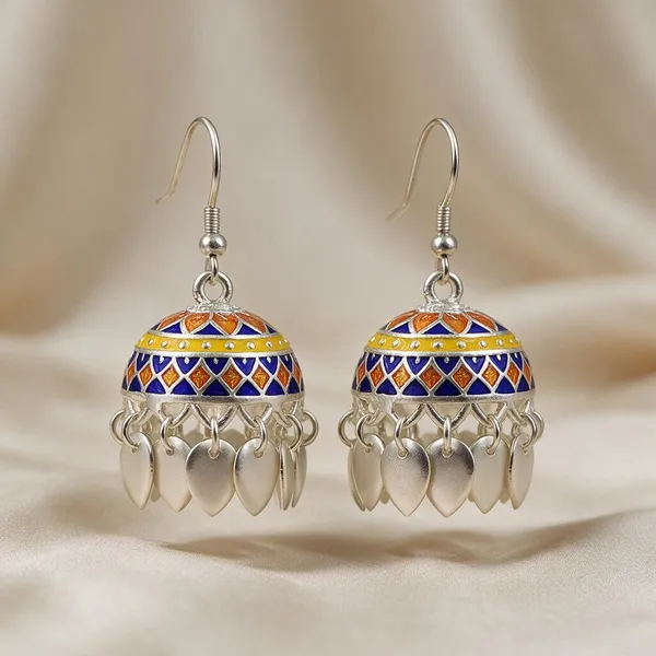 Silver_Plated_Multicolor_Meenakari_Jhumki