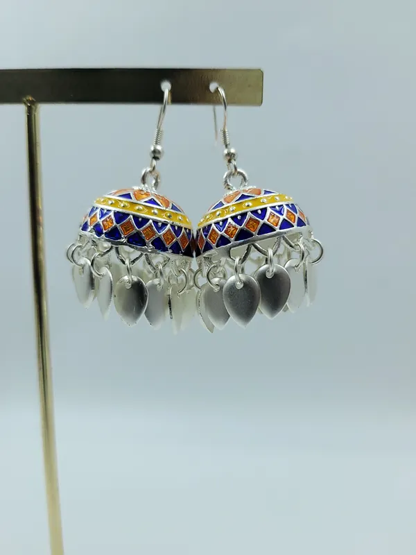 Silver_Plated_Multicolor_Meenakari_Jhumki