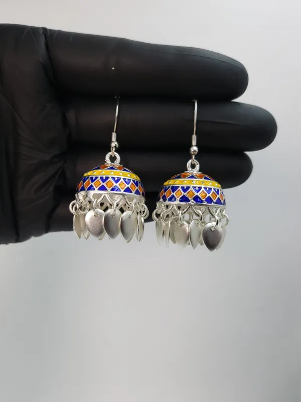 Silver_Plated_Multicolor_Meenakari_Jhumki