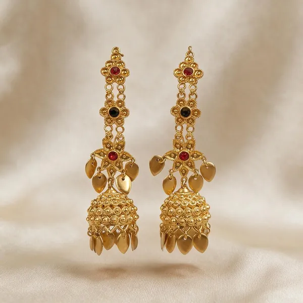 Traditional_Floral_Kinnauri_Jhumki_With_Red_&_Green_Stones