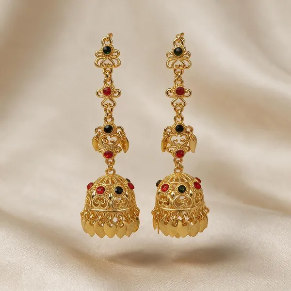 Small_Size_Floral_Kinnauri_Jhumki_With_Red_&_Green_Stones