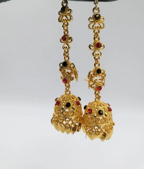 Small_Size_Floral_Kinnauri_Jhumki_With_Red_&_Green_Stones