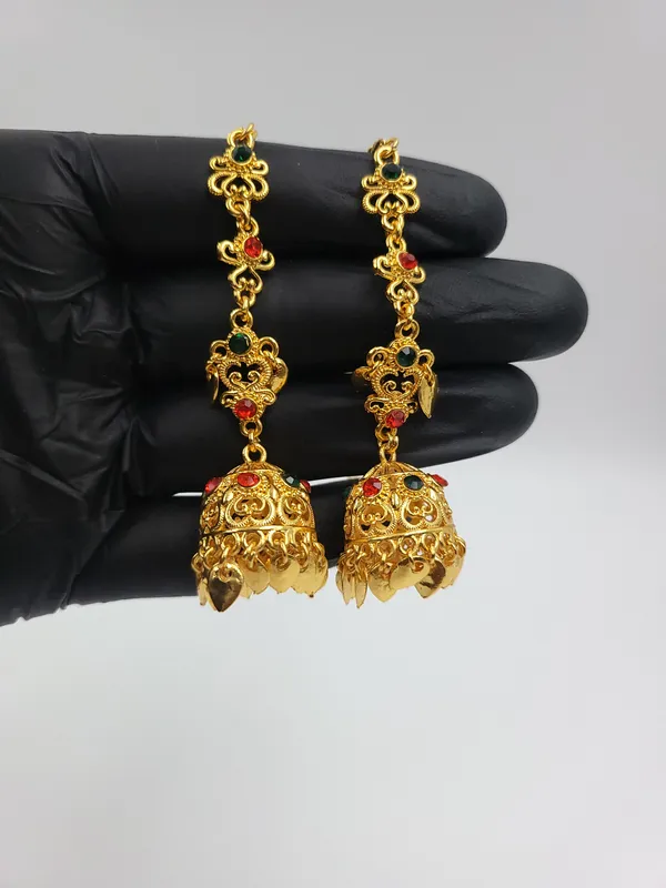 Small_Size_Floral_Kinnauri_Jhumki_With_Red_&_Green_Stones