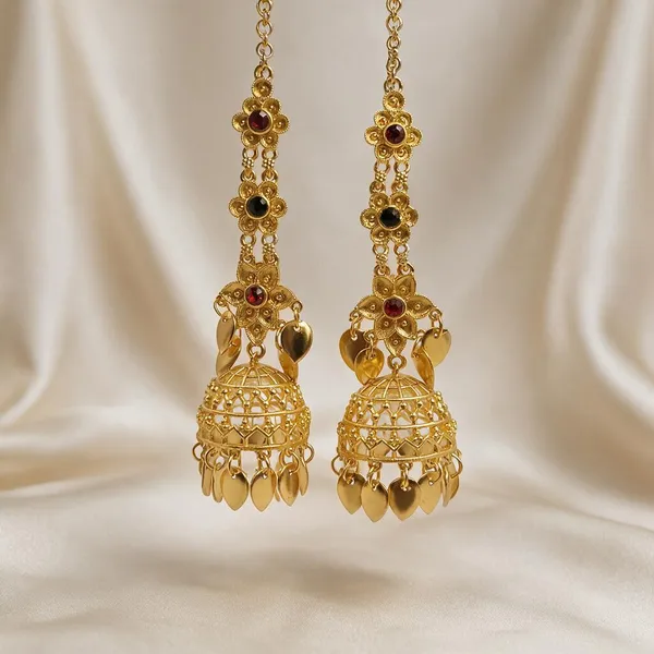 Large_Size_Floral_Kinnauri_Jhumki_With_Red_&_Green_Stones