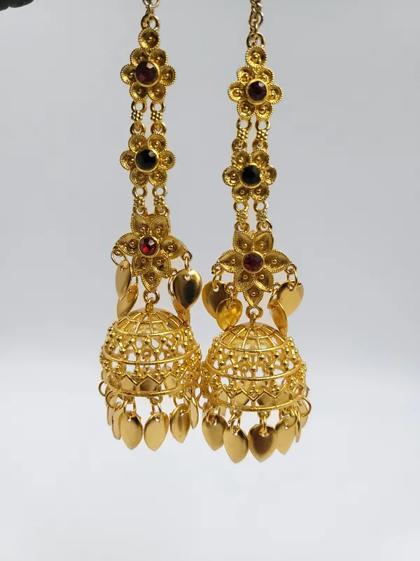 Large_Size_Floral_Kinnauri_Jhumki_With_Red_&_Green_Stones