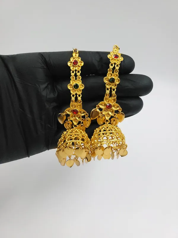 Large_Size_Floral_Kinnauri_Jhumki_With_Red_&_Green_Stones