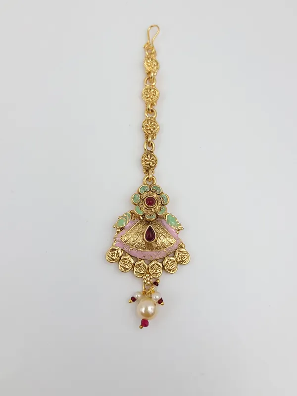 Pink_&_Green_Meenakari_Maangtika