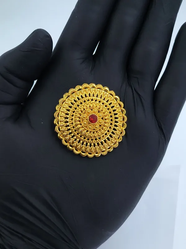 Gold_Plated_Round_Floral_Red_Stone_Traditional_Hair_Chaak_No_Pin