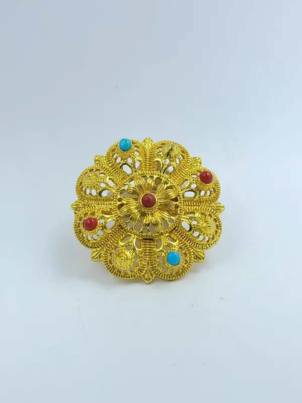 Gold_Plated_Round_Filigree_Blue_Red_Stone_Traditional_Hair_Chaak