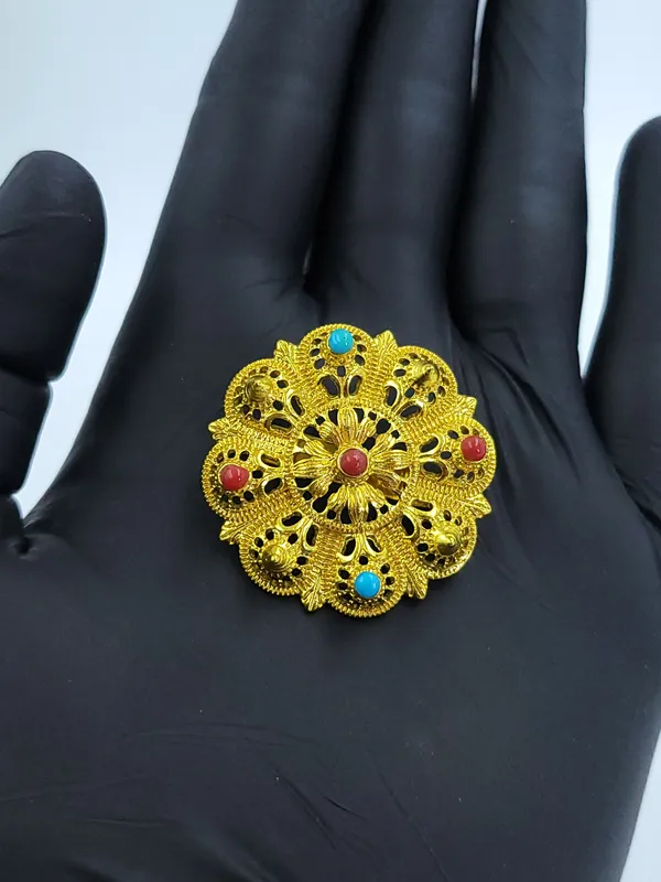 Gold_Plated_Round_Filigree_Blue_Red_Stone_Traditional_Hair_Chaak