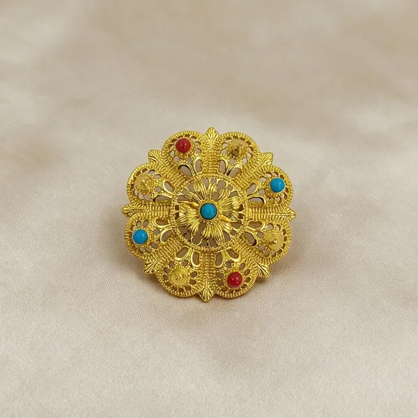 Gold_Plated_Round_Filigree_Blue_Red_Stone_Traditional_Hair_Chaak