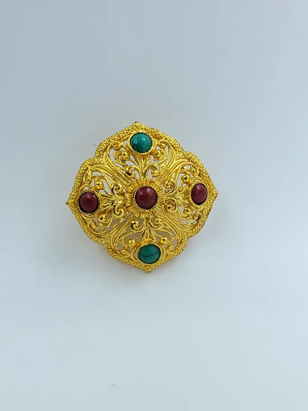 Gold_Tone_Filigree_Red_Green_Stone_Floral_Traditional_Hair_Chaak