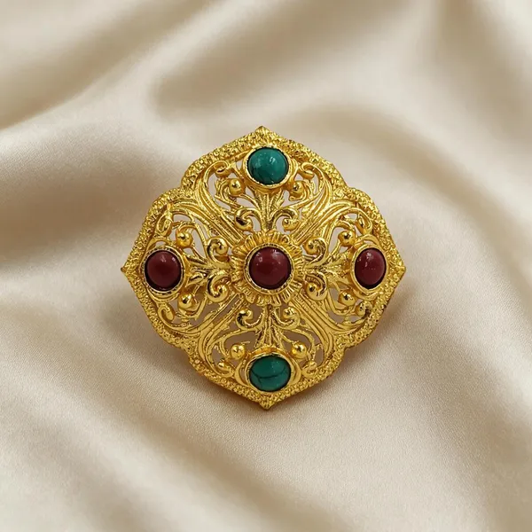Gold_Tone_Filigree_Red_Green_Stone_Floral_Traditional_Hair_Chaak